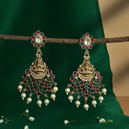 Fida Gold Plated Classic Artificial Stones & Pearls Temple Drop Earrings-image-48