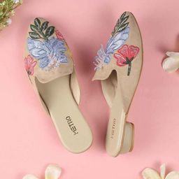 Metro Women Woven Design Block Heels Mules with Ethnic Embellished-image-35