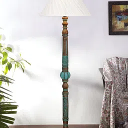 Devansh Off White & Turquoise Blue Frustum Shaped Traditional Wooden Floor Lamp-image-57