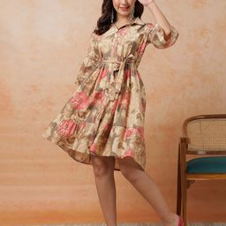 Anouk Women Silk Floral Printed Bell Sleeve Fit & Flare Dress-image-46