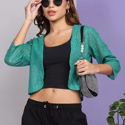 SZN Women Green Polycotton Open Front Crop Shrug-picture-21