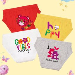 NUSYL Girls Pack Of 4 Text Printed Mid Rise Basic Briefs-image-9