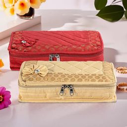 Kuber Industries Gold-Toned & Red 2 Pieces Embroidered Jewellery Organisers-19