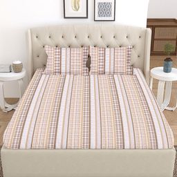 HOME PLUS STUDIOS Brown & White Geometric 120 TC King Bedsheet with 2 Pillow Covers-image-61