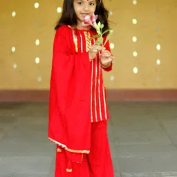 Thread & Button Girls Printed Regular Kurta with Palazzos & With Dupatta image 5