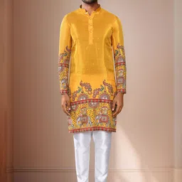 Arihant Rai Sinha Men Ethnic Motifs Embroidered Straight Knee Length Kurta With Trousers-43