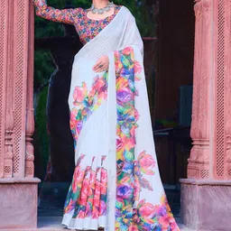 Kalista Floral Printed Zari Pure Cotton Saree-image-78