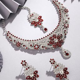Atasi International Silver-Plated American Diamond Emerald & Crystal Studded Jewellery Set-image-20