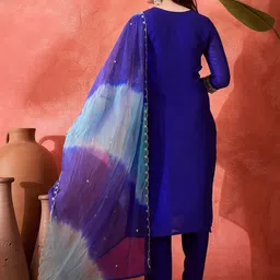 Sangria Vichitra Zari Sequence Embroidered Straight Kurta & Trousers With Dupatta image 4