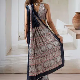 KALINI Ethnic Motifs Satin Block Print Saree image 5