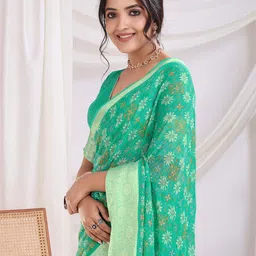 Mitera Floral Zari Pure Chiffon Ikat Saree-image-82