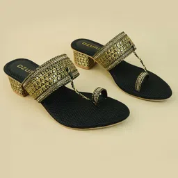 Ozuri Jute Kolhapuri Block Heel Sandals-52