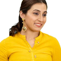 Shining Jewel - By Shivansh Gold-Plated CZ & Kundan Studded Contemporary Drop Earrings-3