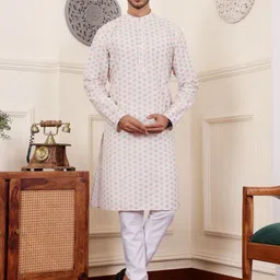 Rawayi Men Geometric Printed Thread Work Kurta-image-11