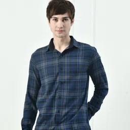 KISSOSS Slim Fit Tartan Checks Checked Spread Collar Cotton Casual Shirt-picture-5