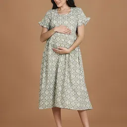 NIGHTSPREE Women Ethnic Motifs Printed Cotton Maternity Fit & Flare Dress-picture-35
