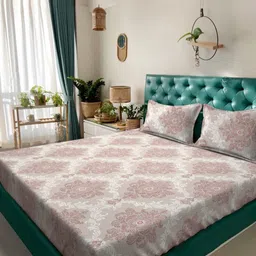 KLOTTHE Peach Colored Printed 300 TC King Bedsheet With 2 Pillow Covers - 2.50 x 2.25 m-55