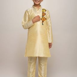 DEVOILER Boys Regular Dupion Silk Kurta with Churidar image 1