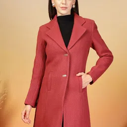 Juelle Women Self Design Notched Lapel Collar Single-Breasted Longline Winter Overcoat-picture-3