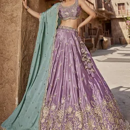 panchhi Embroidered Sequinned Semi-Stitched Lehenga & Unstitched Blouse With Dupatta-picture-8