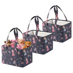 Kuber Industries Black Set of 3 Regular Tote Basket Organisers-17