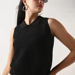 Bewakoof Women's Black Textured Short Top-picture-8