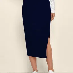 QIOA Knee Slit Pencil Midi Skirt-picture-44