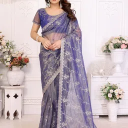 The Textile Hub Floral Embroidered Pure Chiffon Saree-picture-17