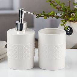 Kookee White 2 piece Abstract Ceramic Bath Accessories Set-2