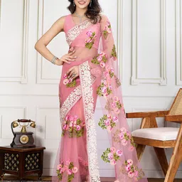 House of Pataudi Embroidered Work Saree With Blouse Piece-image-92