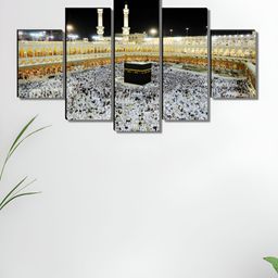 SAF White & Black 5 Piece Religious Makka Madina Wood Wall Art-image-34