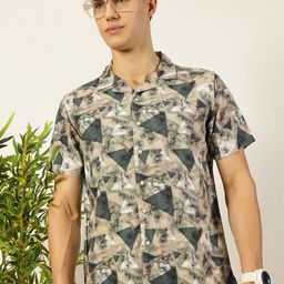 Mast & Harbour Men Cuban Collar Geometric Printed Cotton Casual Shirt-picture-11