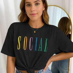 Mast & Harbour Typography Printed Drop-Shoulder Sleeves Cotton Oversized T-shirt-picture-1