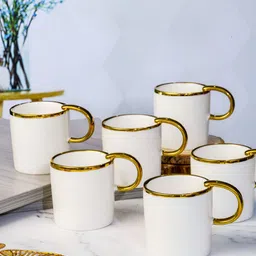 Roxx White & Gold-Toned 6 Pieces Dishwasher Safe Porcelain Glossy Finish Mugs 180ml-image-77