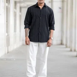 Powerlook Men Spread Collar Textured Cotton Casual Shirt-image-17