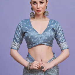 KALINI Ethnic Motifs Block Print Saree With Blouse Piece image 3