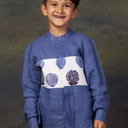 THETAA Boys Relaxed Fit Floral Printed Mandarin Collar Linen Casual Shirt-picture-12