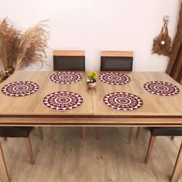 BELLA TRUE 6Pcs Red & White Printed Cotton Round Table Placemats-0