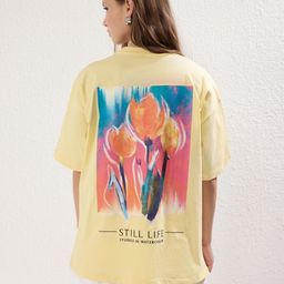 Trendyol Women Graphic Printed Round Neck Cotton Oversized T-shirt-image-69