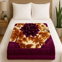 tundwal's Maroon & Brown Floral Mink Heavy Winter Double Bed Blanket-image-95