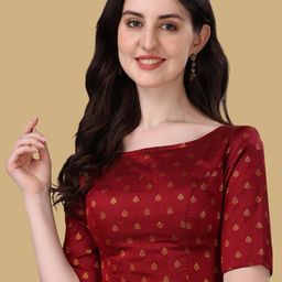 Oomph! Woven Design Boat Neck Saree Blouse-image-58