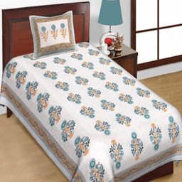 E Elma Blue 144 TC Single Bedsheet with 1 Pillow Covers-image-74