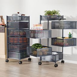 Myntra Elegant Homes Grey Set of 2 Kitchen 5+1 Layer Metal Storage Rack with Wheels-picture-16