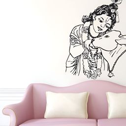 LANSTICK Black Printed Lord Krishna Wall Sticker-image-50