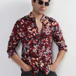 SHOWOFFFF Comfort Slim Fit Floral Printed Pure Cotton Shirt-image-96