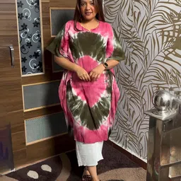 Maaesa Tie & Dyed Notch Neck Kaftan Kurta-image-89