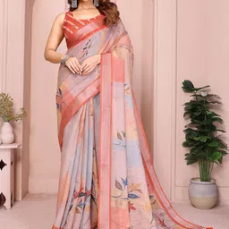 PAMPER YOURSELF Floral Zari Linen Blend Saree-18