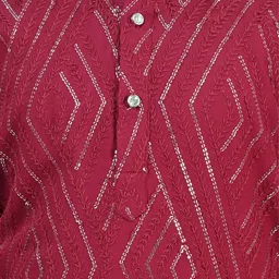 ahhaaaa Boys Geometric Embroidered Regular Sequinned Dupion Silk Kurta With Trouser image 2