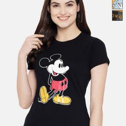 Dreambe Women Pack of 3 Mickey Mouse Typography Printed Round Neck Cotton T-shirts-image-97