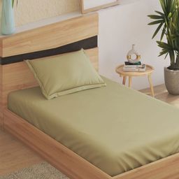 Home Centre Sienna Green Cotton 144 TC Single Bedsheet with 1 Pillow Cover-2.54m x 1.52m-picture-38